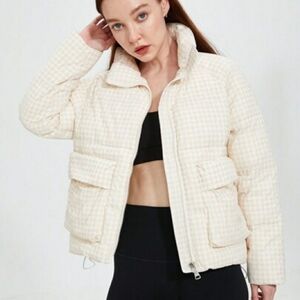 Women's Cream Quilted Jacket - Women's Quilted Pocket Design Coat